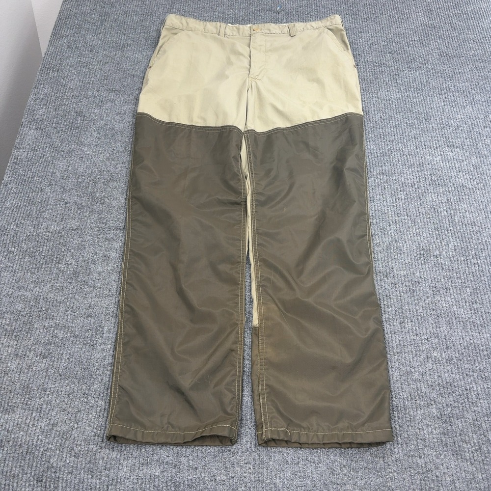 Vintage Saf-T-Bak Hunting Pants Mens 39 Tan Duck Canvas Brush Guard Colorblock